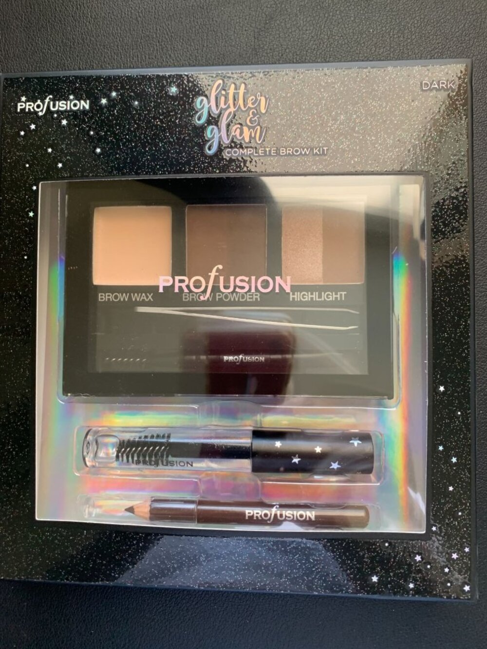 Profusion Glitter & Glam Complete Brow Kit Dark With Brow Wax Powder Highlight G